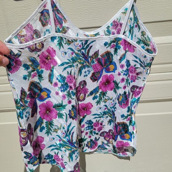 Vintage floral shimmer glam spaghetti strap tank top small - Picture 5 of 6